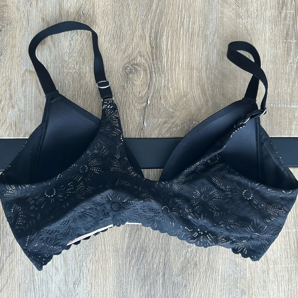 Aerie Real Sunnie Wireless Bra 32C Black Lace Trim - Picture 2 of 4
